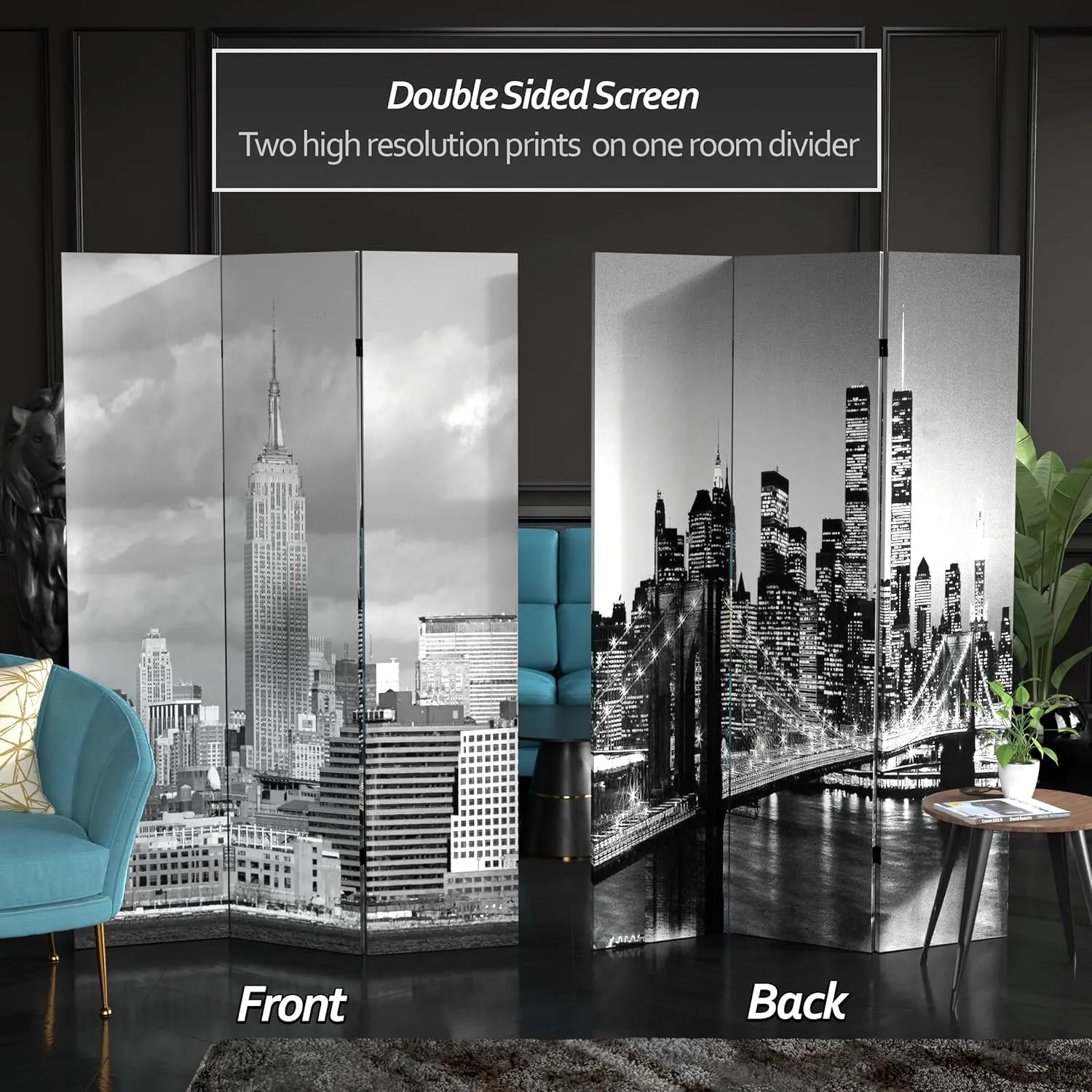 Red Lantern 6 ft. Tall Double Sided New York Scenes Room Divider, White