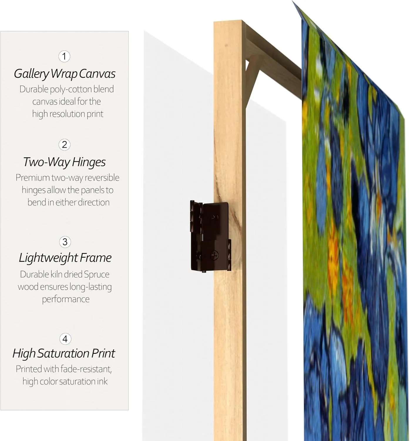 Red Lantern 6 ft. Tall Double Sided Works of Van Gogh Canvas Irises/Starry Night Over Rhone Room Divider, 6 Foot - 4 Panel, Blue