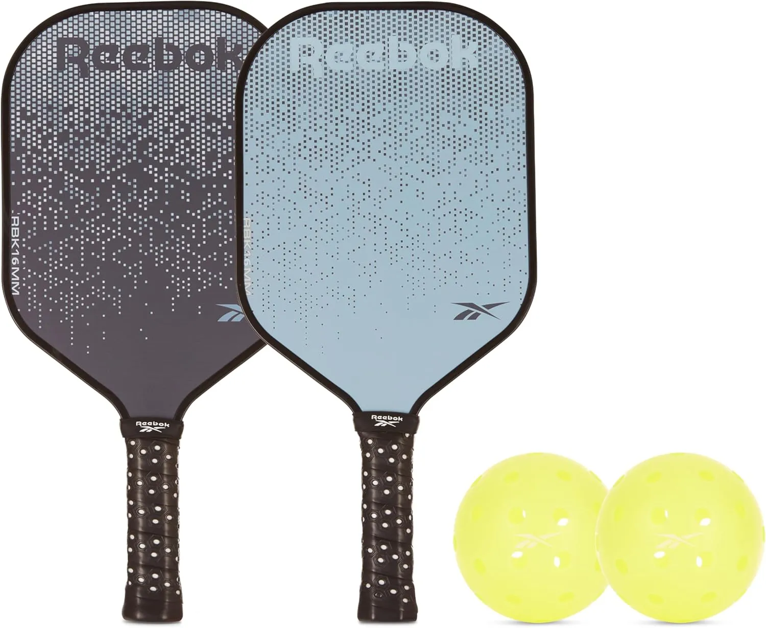 Reebok - Pickleball Set for 2 Players, Fiberglass Power Paddles with 13mm Polypropylene Core, Comfort Grip Handles, Aero Flight Balls, Ideal for Sports and Enthusiasts