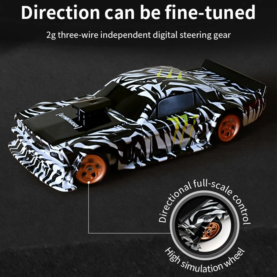 Remote Control 4WD Full Proportional Racing Drift Car Model, 1:43 Scale RC Mini Car Model with Lights and 2.4G Remote System, Perfect for Present, Ready to Run Version, Black White