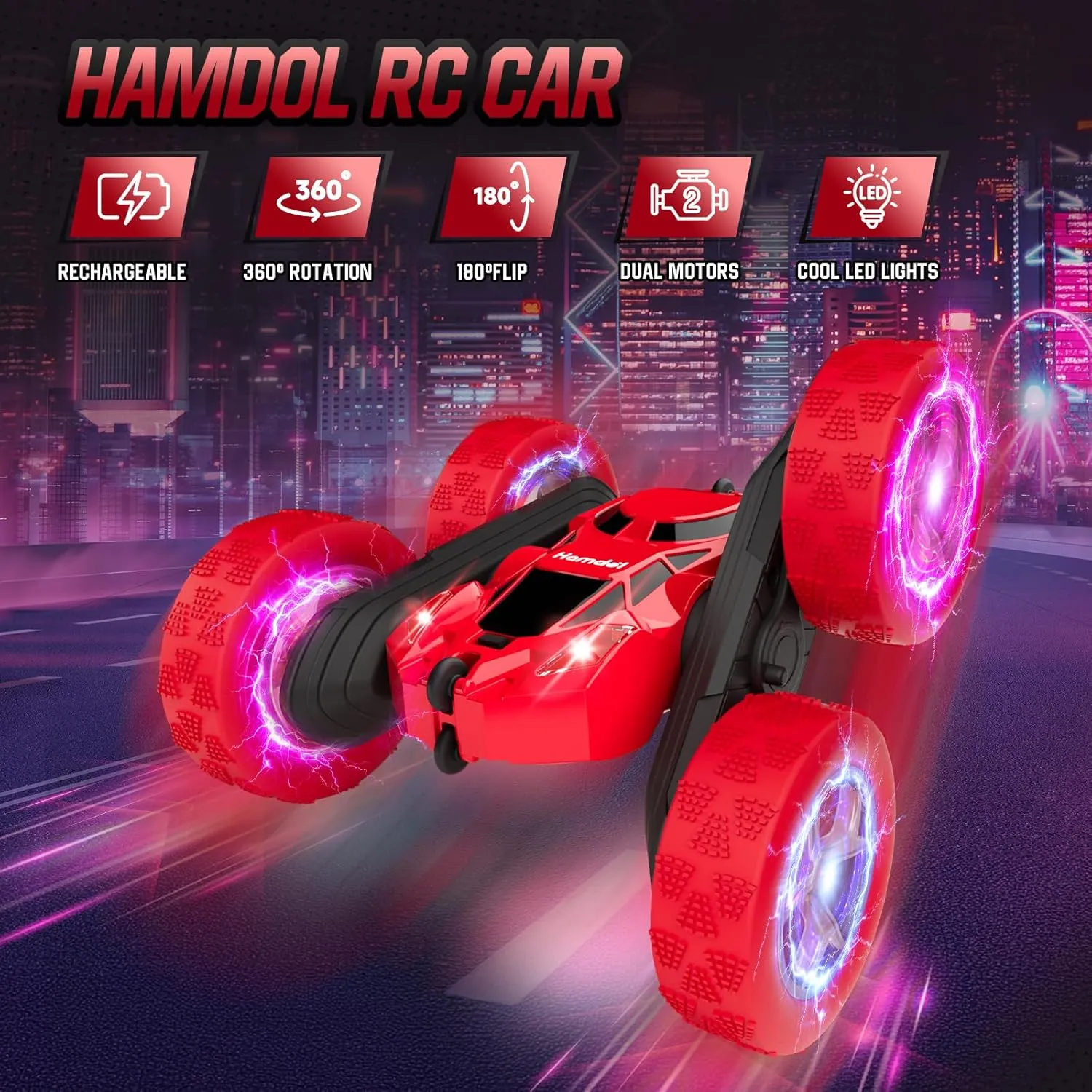Remote Control Car for Boys 6-12 Year Old Double Sided 360°Rotating 4WD Rechargeable RC Cars Race Stunt Toy Car for Kids Birthday-Red
