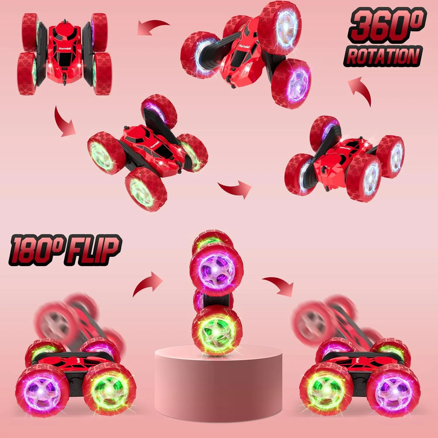 Remote Control Car for Boys 6-12 Year Old Double Sided 360°Rotating 4WD Rechargeable RC Cars Race Stunt Toy Car for Kids Birthday-Red
