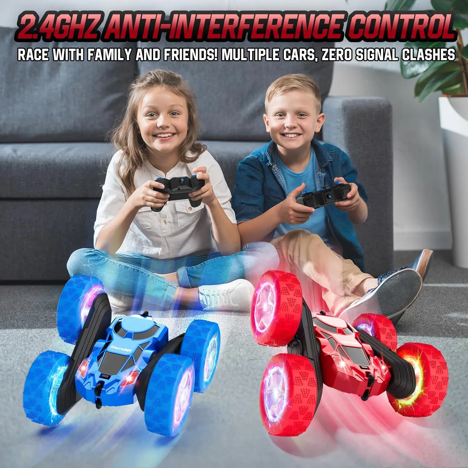 Remote Control Car for Boys 6-12 Year Old Double Sided 360°Rotating 4WD Rechargeable RC Cars Race Stunt Toy Car for Kids Birthday-Red
