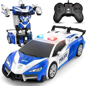 Remote Control Car for Kids , One Button Transformation to Robot with Flashing Light 2.4 Ghz Transforming Robot Car 1:18 Scale Transform RC Cars Toy Boys Girls Birthday Gift with 360 Degree Rotation