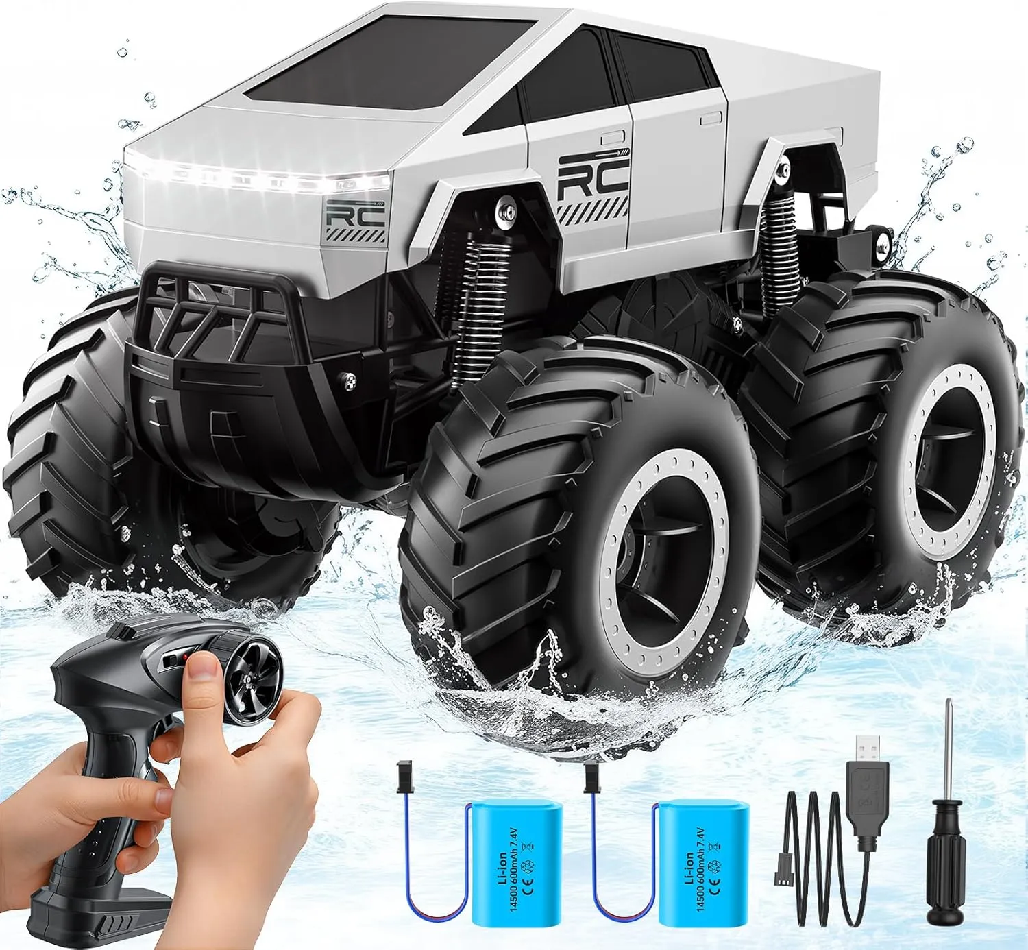 Remote Control Car Off-Road Pick-up Truck, 4WD Waterproof Cybertruck Toy RC Cars for All Terrain, 1:16 Scale Hobby Monster Truck Toys 2.4GHz Vehicles Kids Gifts for Boys/Girls Age 6 7 8 9 10-12 