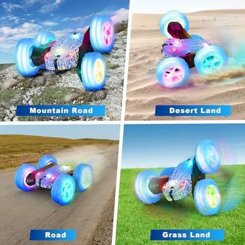 Remote Control Car, RC Cars Toys, 2.4GHz 4WD Fast RC Cars with Double Sided 360° Rotation Kids Toys Monster Truck Toys for Girls RC Truck Toy Cars for Boys