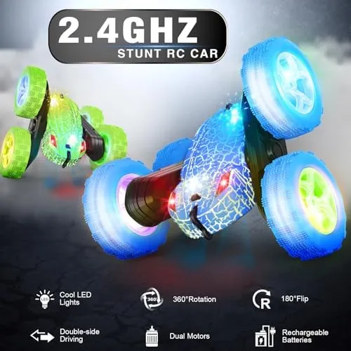 Remote Control Car, RC Cars Toys, 2.4GHz 4WD Fast RC Cars with Double Sided 360° Rotation Kids Toys Monster Truck Toys for Girls RC Truck Toy Cars for Boys