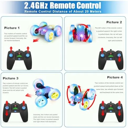 Remote Control Car, RC Cars Toys, 2.4GHz 4WD Fast RC Cars with Double Sided 360° Rotation Kids Toys Monster Truck Toys for Girls RC Truck Toy Cars for Boys
