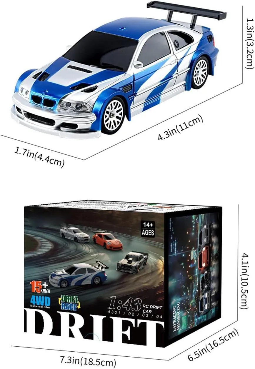 Remote Control Mini Drift Car, 1/43 RC Drift Car for Adults, 2.4G Full Proportional RC Electric Mini Racing, Drift Car Model Car with a Gyro, RC Racing Drift Car RC Electric Car with Lights Gift