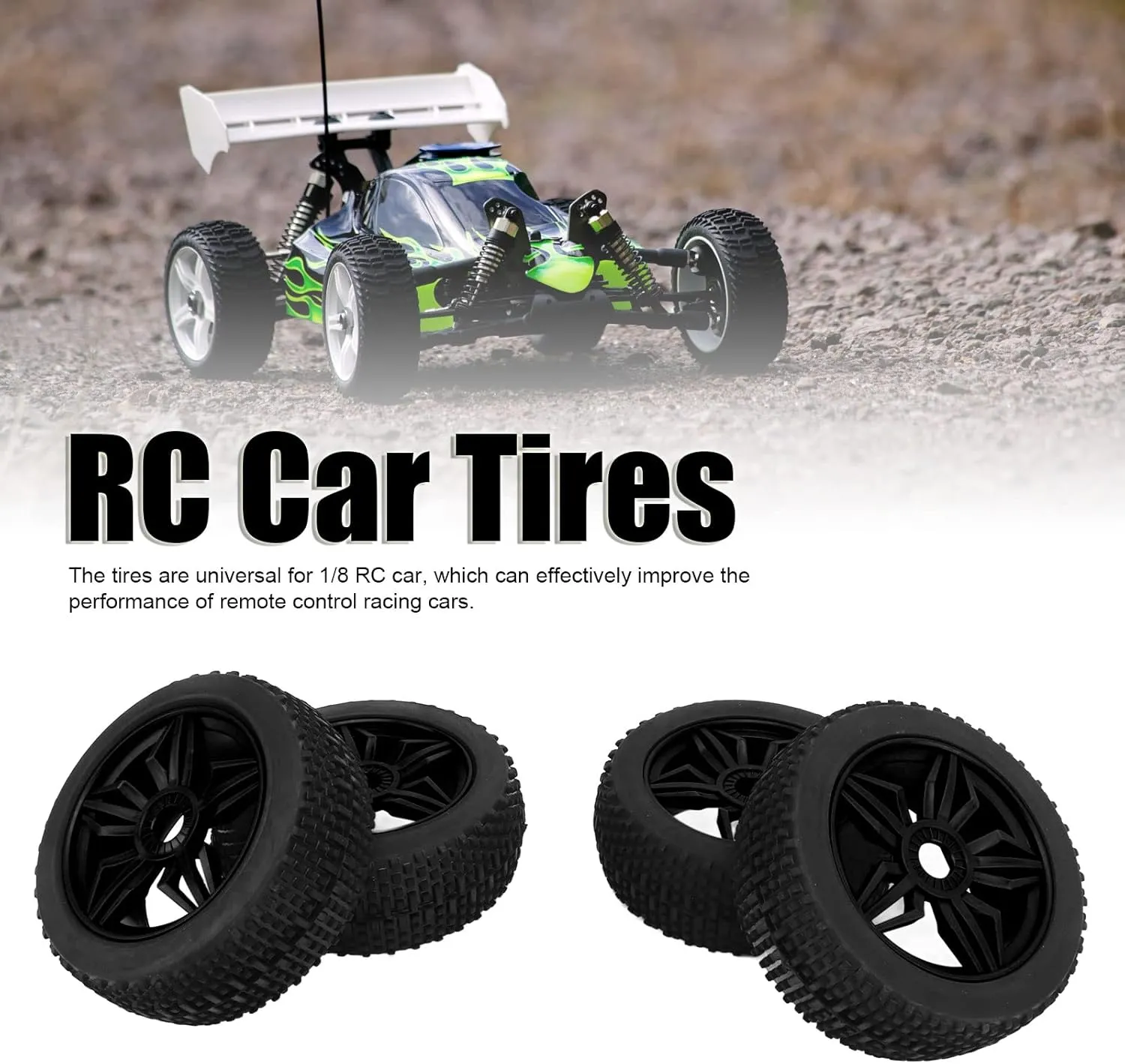 Remote Operated CAR Tires Stable Grip Strong Cushioning for RC CAR 1/8 (Black)