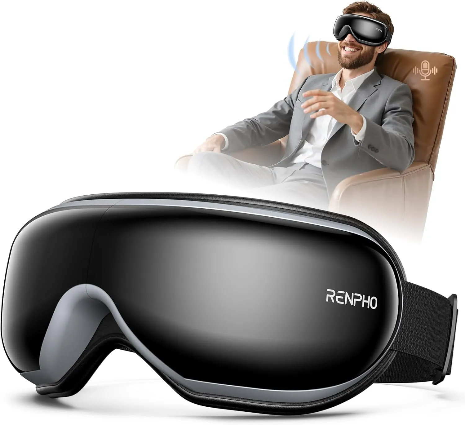 RENPHO Eye Massager with Voice, Heat, Fathers Day Birthday Gifts for Dad, Eyeris 1V Heated Eye Mask via Voice Control, FSA HSA Eligible Eye Care, Headache Massager for Migraines with Bluetooth Music
