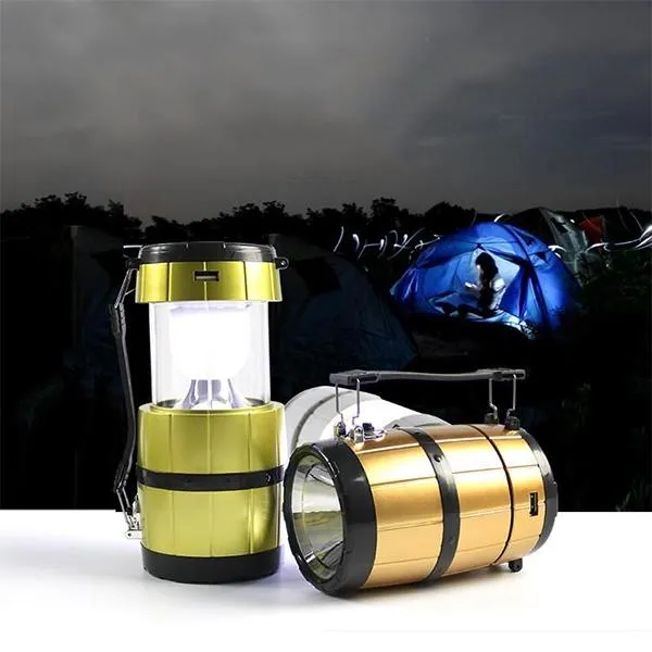Retractable Camping Tent Solar Lantern Outdoor Portable Emergency LED Light Lamp Golden
