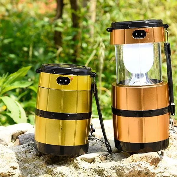 Retractable Camping Tent Solar Lantern Outdoor Portable Emergency LED Light Lamp Golden