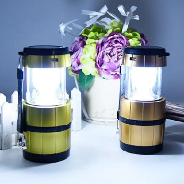 Retractable Camping Tent Solar Lantern Outdoor Portable Emergency LED Light Lamp Golden