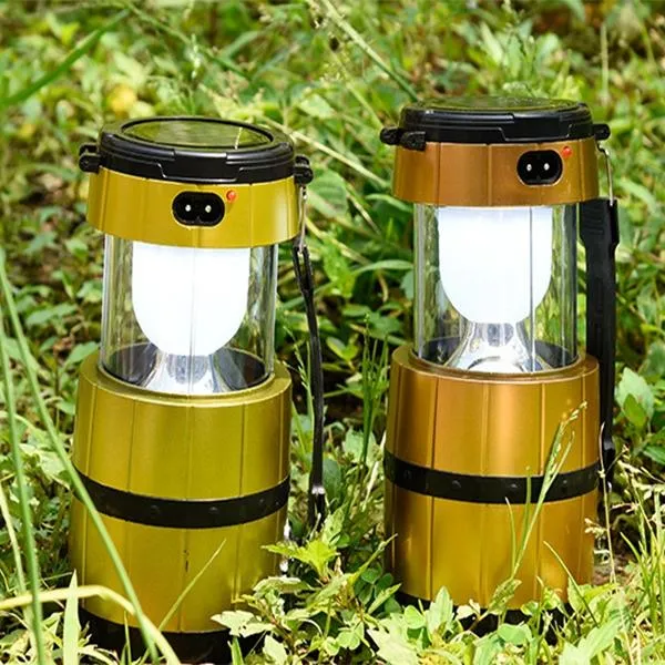Retractable Camping Tent Solar Lantern Outdoor Portable Emergency LED Light Lamp Golden