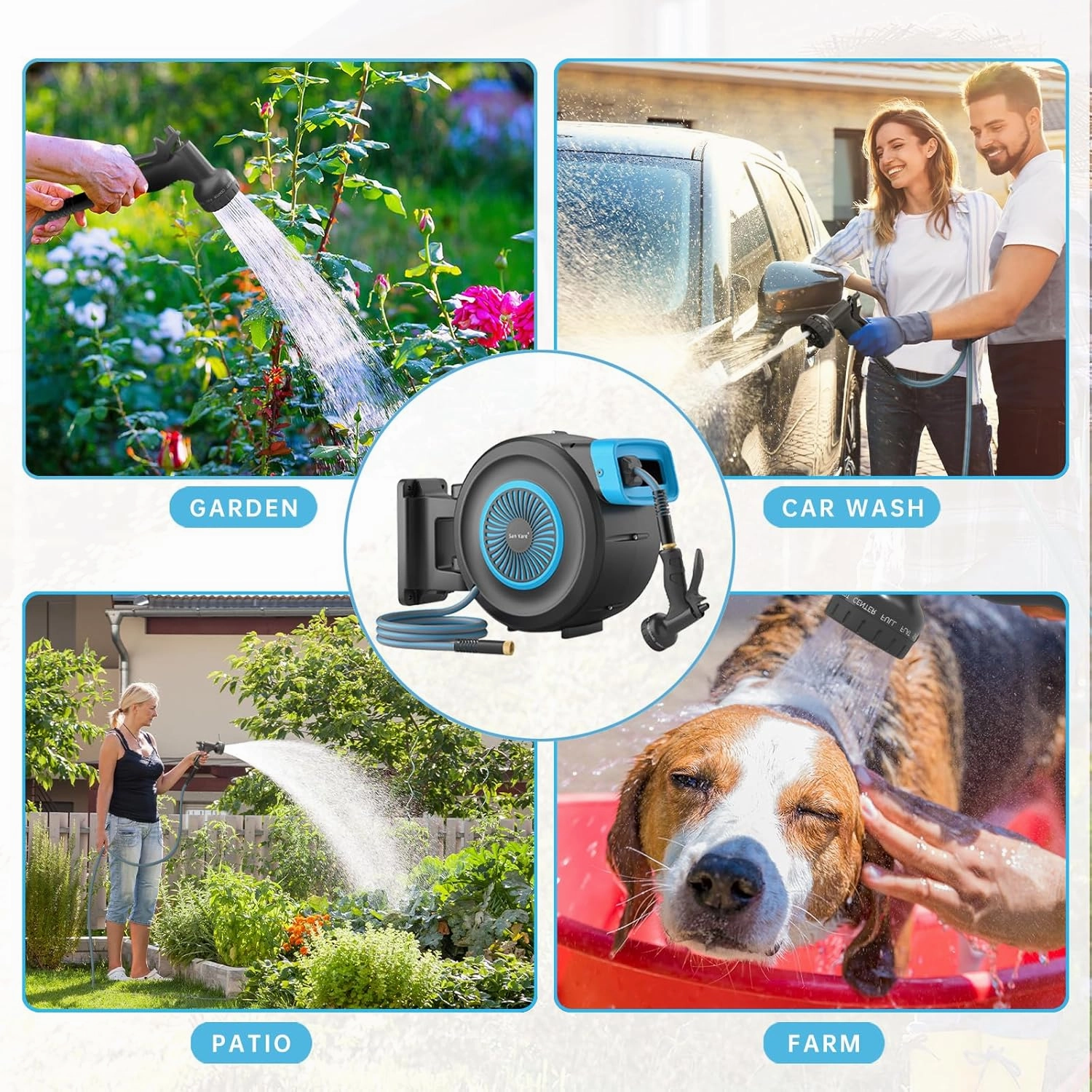 Retractable Garden Hose Reel,1/2"x 100 FT Wall Mounted Hose Reel,with 9- Function Sprayer Nozzle,Any Length Lock/Slow Return System/Wall Mounted/180°Swivel Bracket.