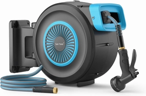 Retractable Garden Hose Reel,1/2"x 100 FT Wall Mounted Hose Reel,with 9- Function Sprayer Nozzle,Any Length Lock/Slow Return System/Wall Mounted/180°Swivel Bracket.