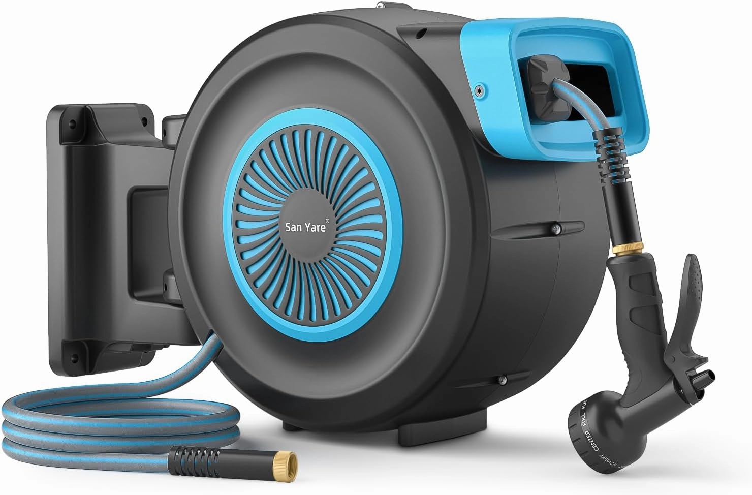 Retractable Garden Hose Reel,1/2"x 100 FT Wall Mounted Hose Reel,with 9- Function Sprayer Nozzle,Any Length Lock/Slow Return System/Wall Mounted/180°Swivel Bracket.