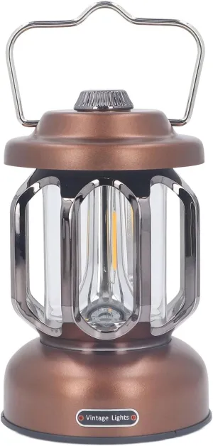 Retro Camping Lantern Vintage Camping Lamp Type C Rechargeable 3 Modes Dimmable with Hook LED Tent Lamp for Garden Brown (Beige) (Brown)