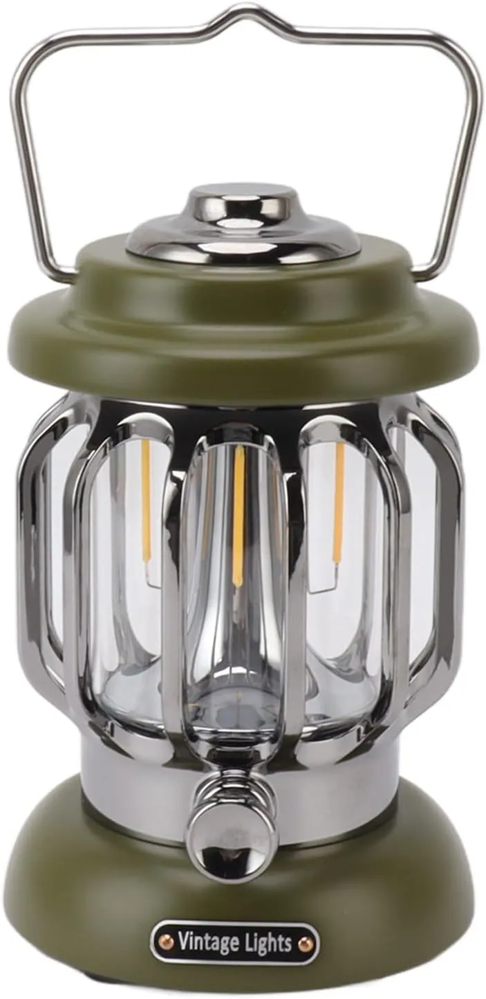 Retro Camping Light, Adjustable Brightness Portable Hook Long Battery Life Outdoor Retro Tent Bulb for Yard Terrace Lawn (OD Green)