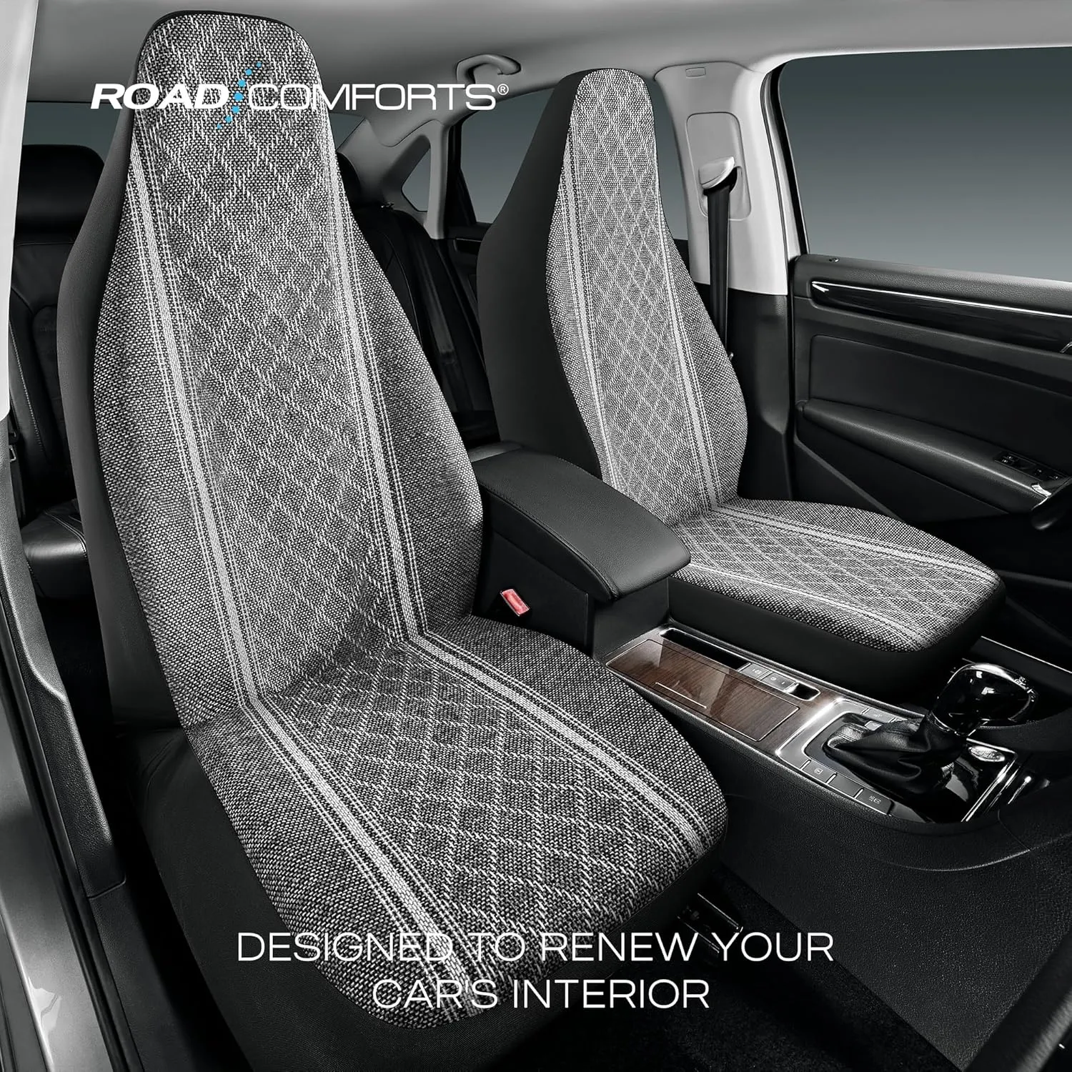 Road Comforts Baja Blanket Seat Covers Gray Diamond High Back Bucket Seat Covers - Jacquard Fabric, Airbag Compatible, Universal Fit for Cars, Trucks, SUVs, and Vans