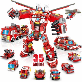 Robot Building Toys for Boys Age 6 7 8 9 10  Year Old, 836 PCS Creative Construction Truck Blocks Toys, 35 in 1 STEM Educational Building Bricks City Fire Rescue Vehicles Kit Gift for Kids