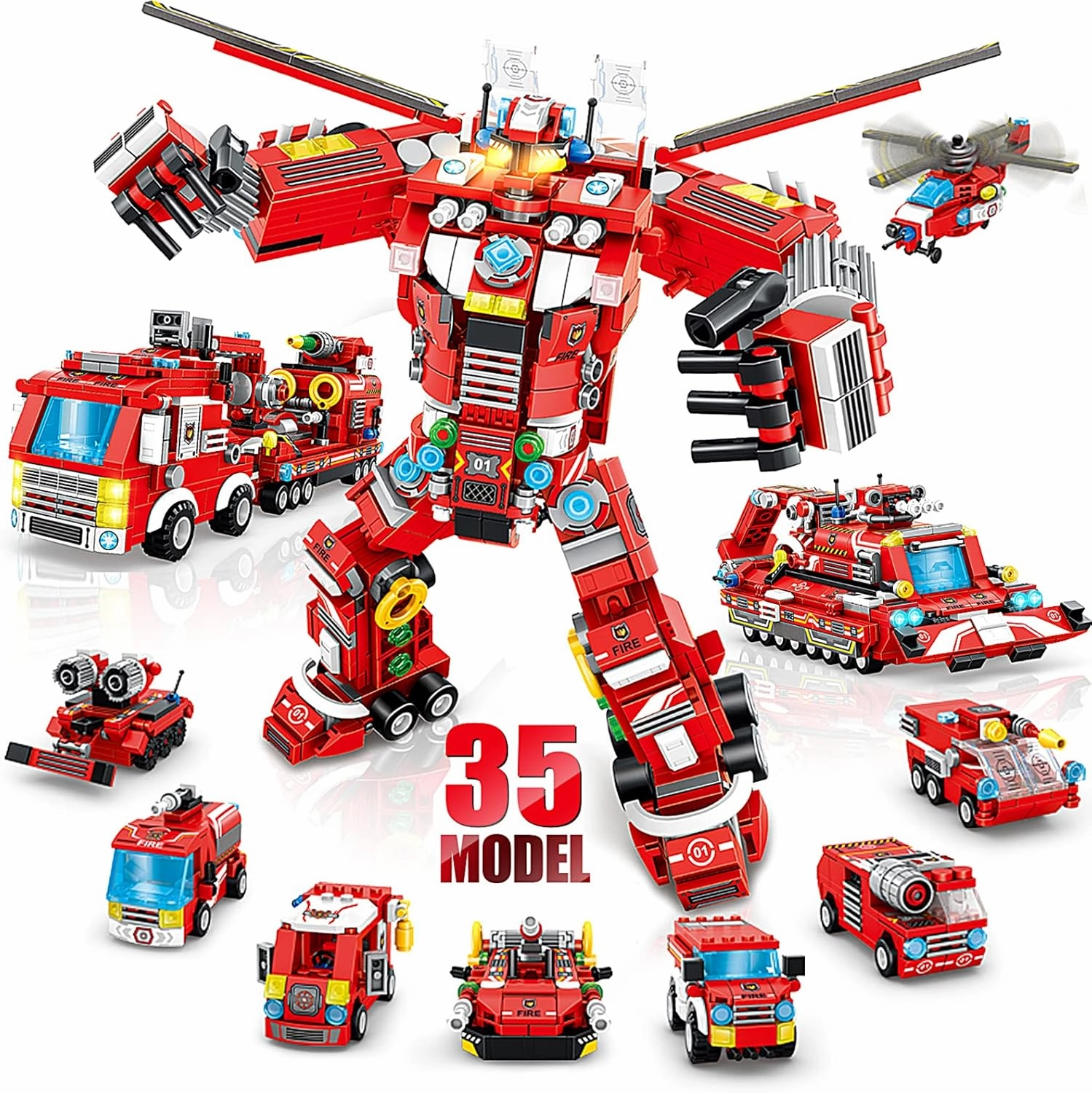 Robot Building Toys for Boys Age 6 7 8 9 10  Year Old, 836 PCS Creative Construction Truck Blocks Toys, 35 in 1 STEM Educational Building Bricks City Fire Rescue Vehicles Kit Gift for Kids