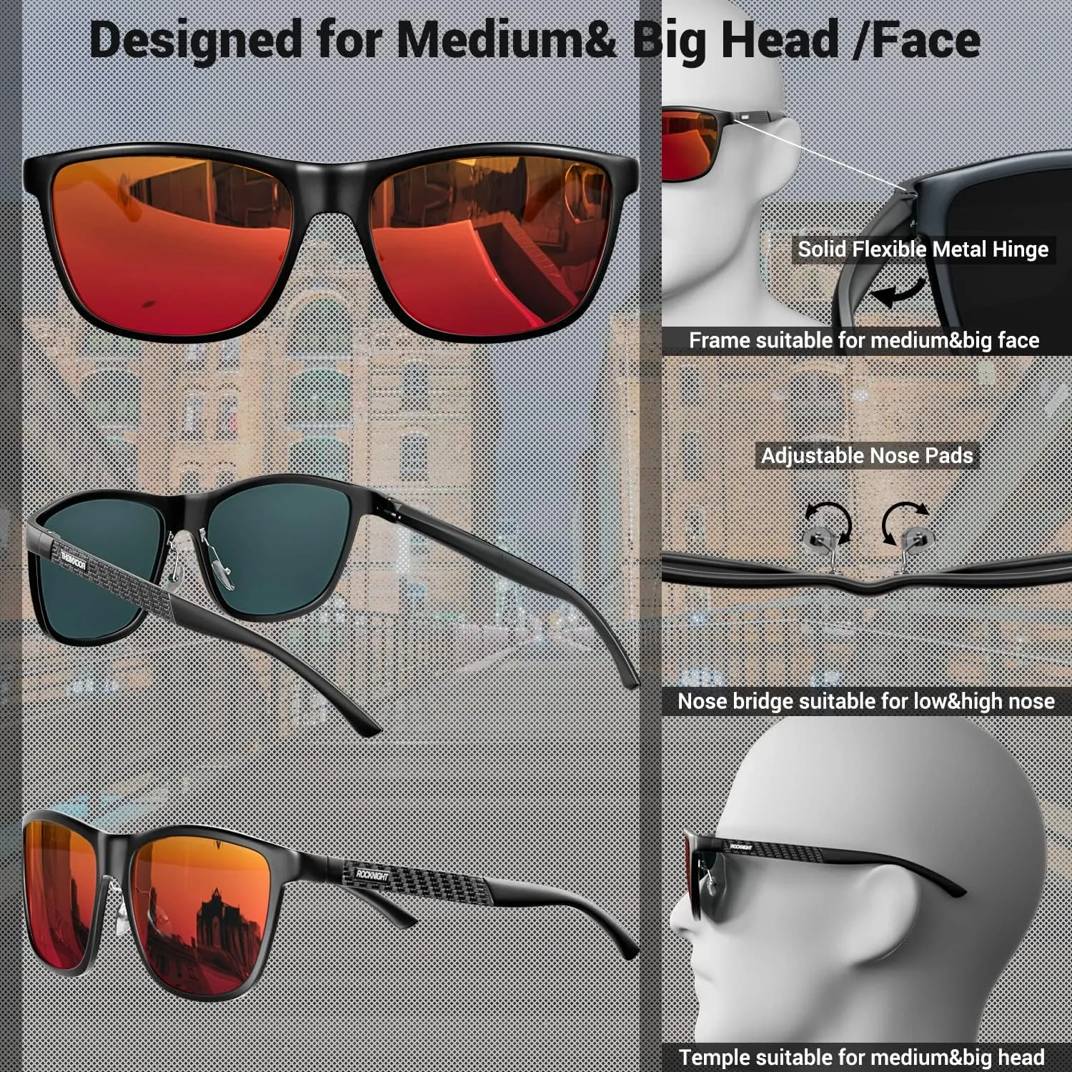 ROCKNIGHT HD Polarized Driving Sunglasses UV400 Protection Lightweight Al-Mg Metal Frame Outdoor Casual 60mm