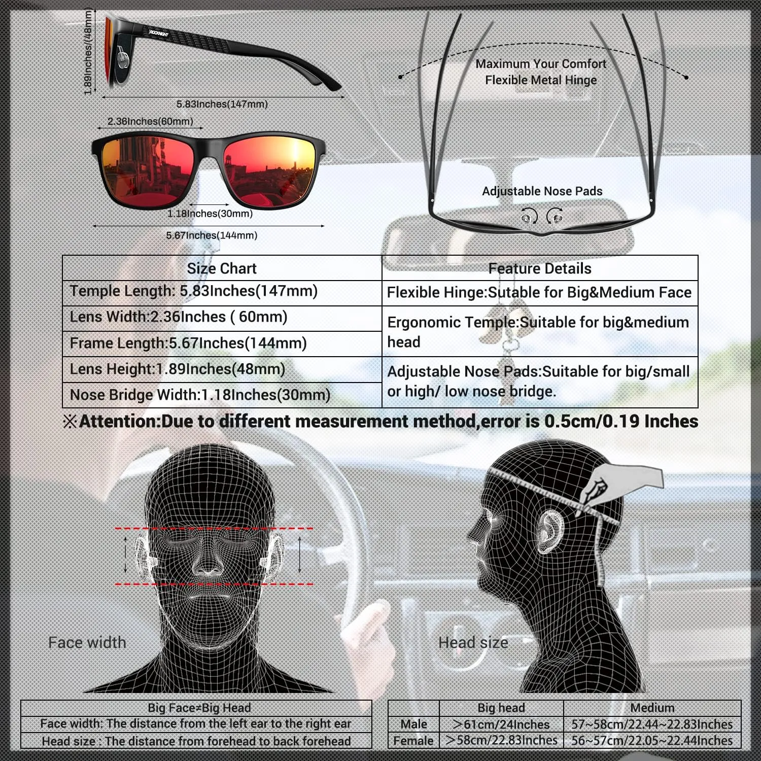 ROCKNIGHT HD Polarized Driving Sunglasses UV400 Protection Lightweight Al-Mg Metal Frame Outdoor Casual 60mm