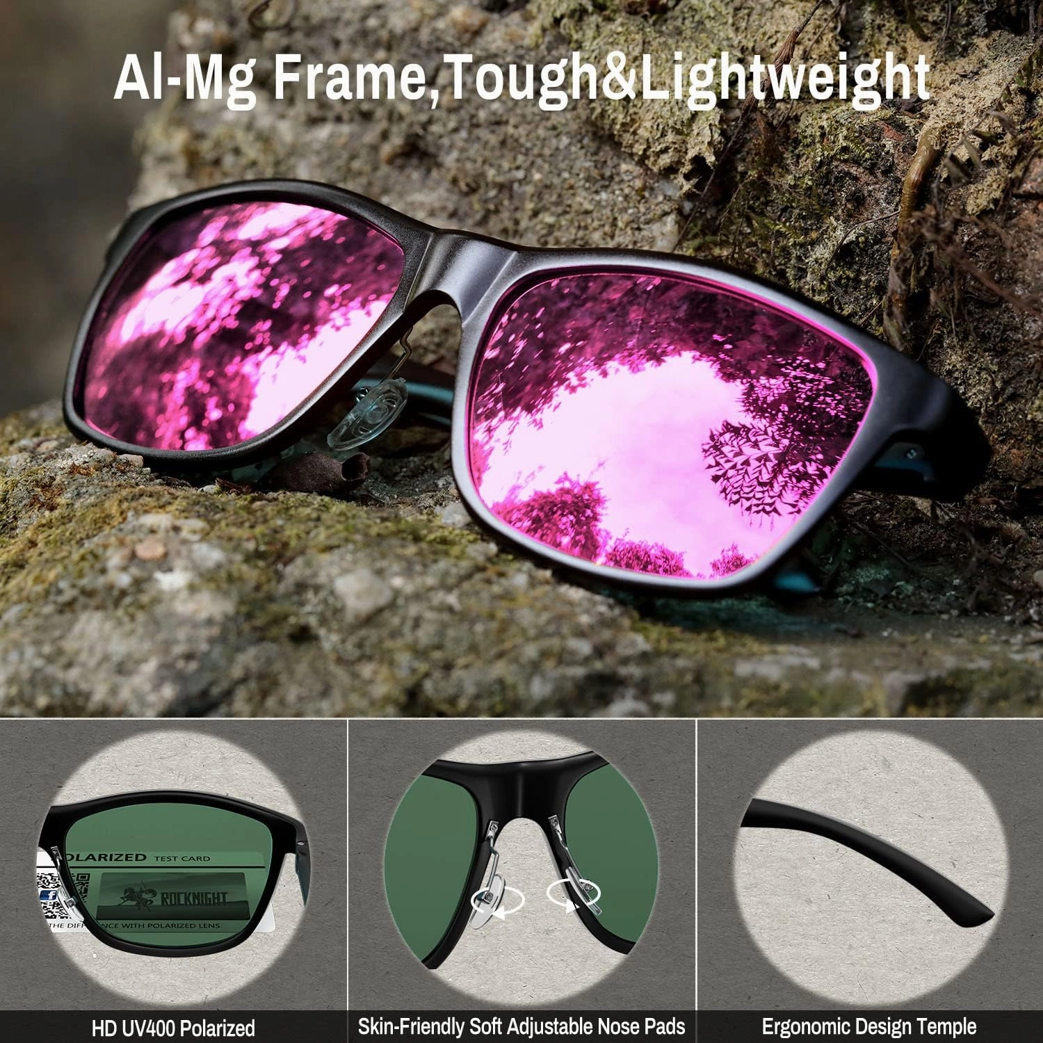 ROCKNIGHT HD Polarized Driving Sunglasses UV400 Protection Lightweight Al-Mg Metal Frame Outdoor Casual 60mm