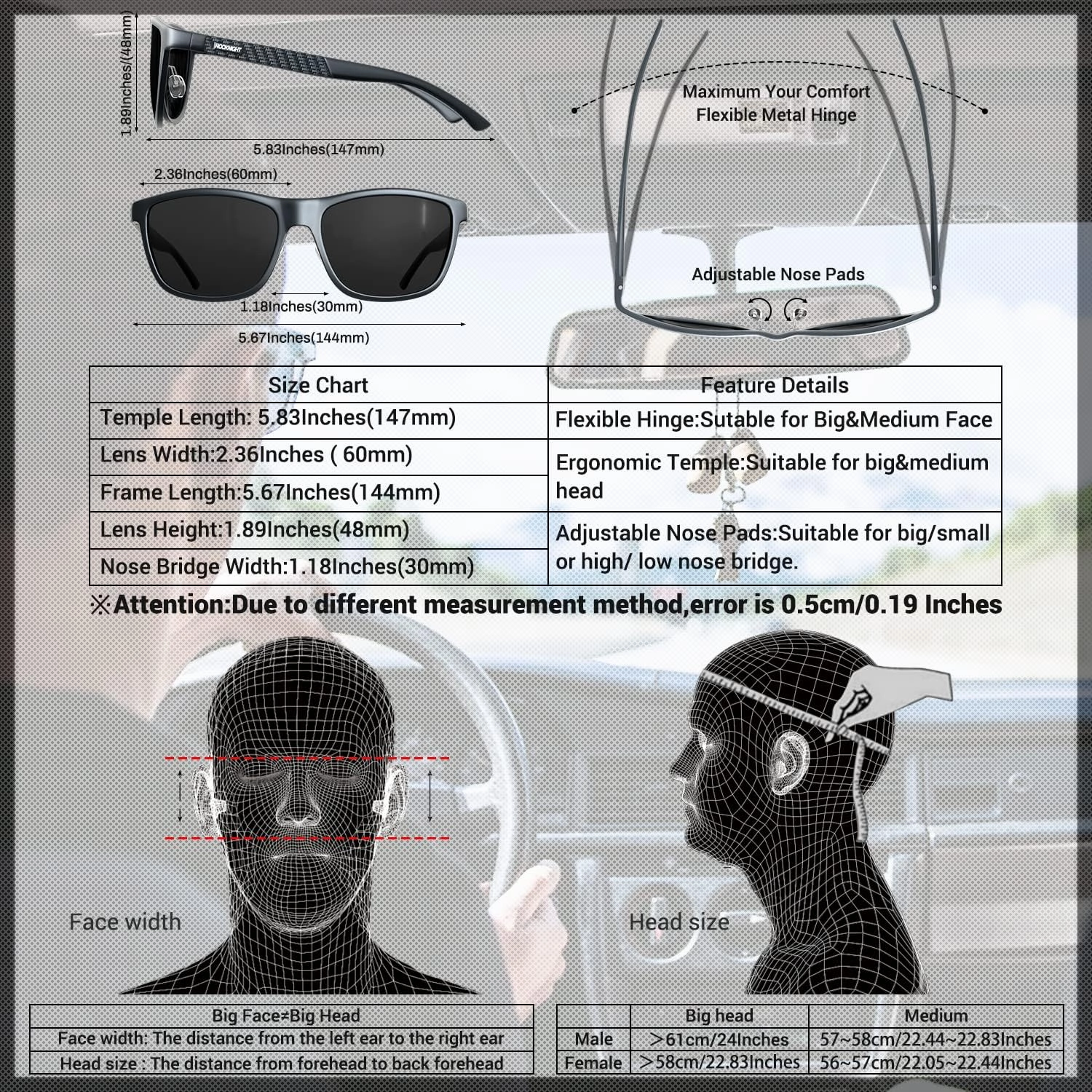 ROCKNIGHT HD Polarized Driving Sunglasses UV400 Protection Lightweight Al-Mg Metal Frame Outdoor Casual 60mm