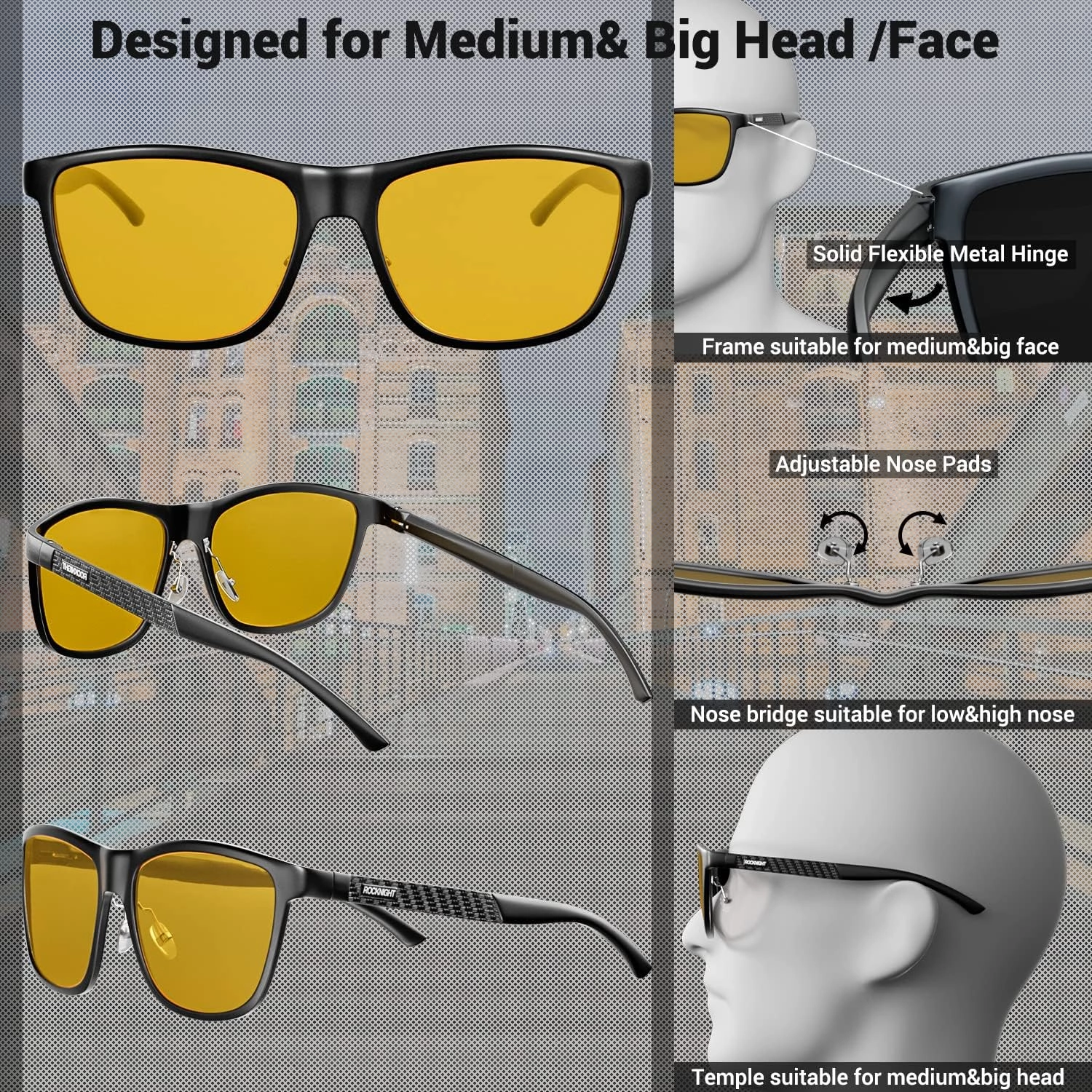 ROCKNIGHT HD Polarized Driving Sunglasses UV400 Protection Lightweight Al-Mg Metal Frame Outdoor Casual 60mm