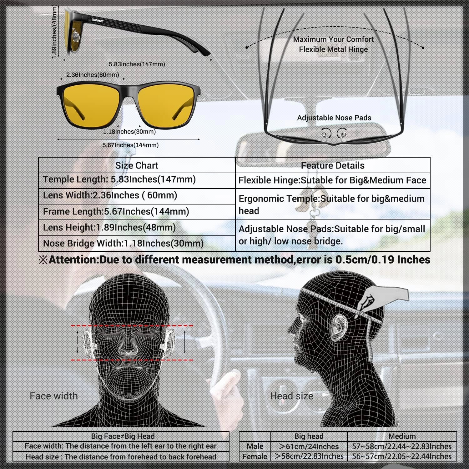 ROCKNIGHT HD Polarized Driving Sunglasses UV400 Protection Lightweight Al-Mg Metal Frame Outdoor Casual 60mm
