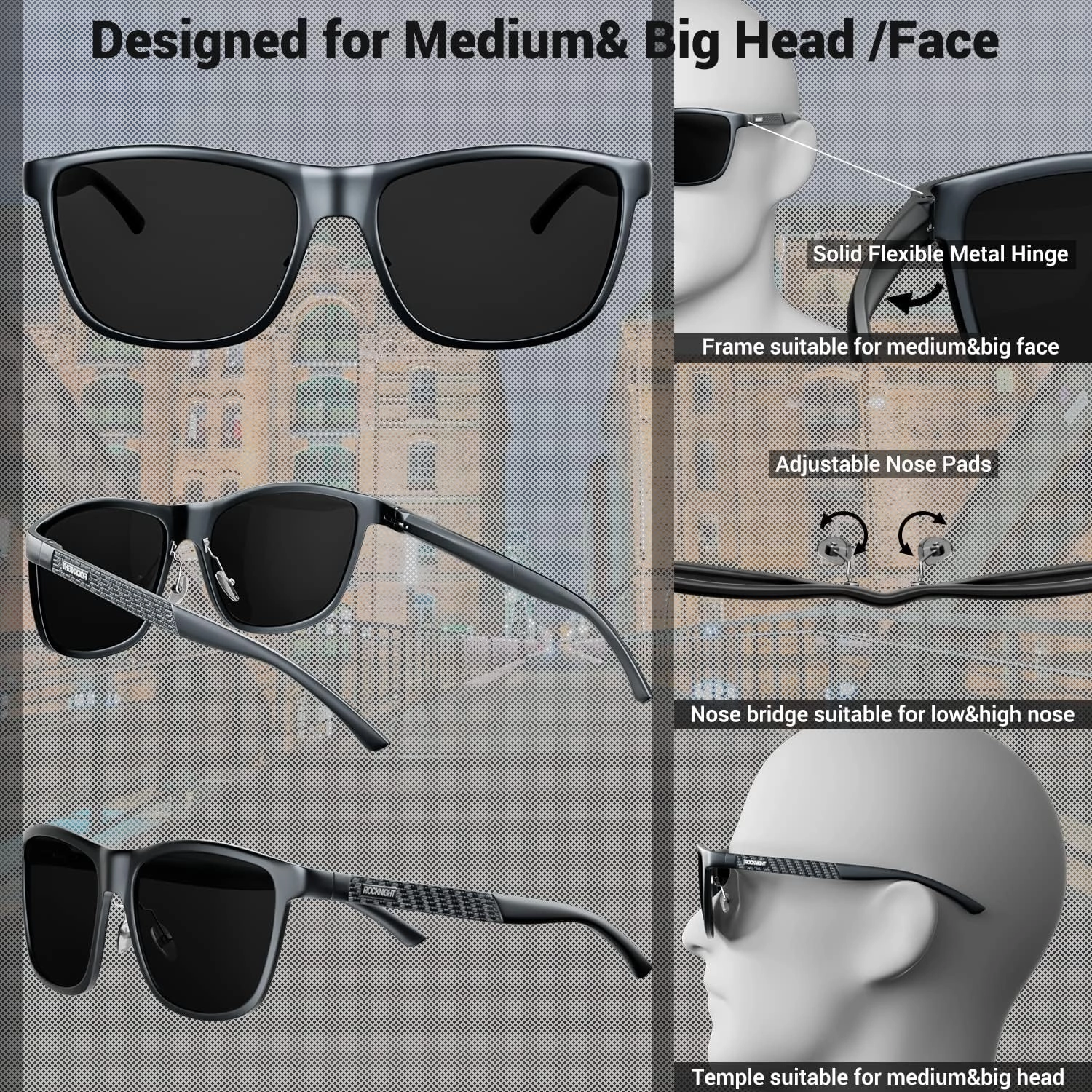 ROCKNIGHT HD Polarized Driving Sunglasses UV400 Protection Lightweight Al-Mg Metal Frame Outdoor Casual 60mm
