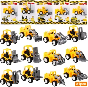 Roowest 24 Set Construction Vehicle Valentine‘s Day Cards with Pull Back Construction Toys with Valentine‘s Day Greeting Cards for Girls Boys Classroom Exchange Gifts Party Favors