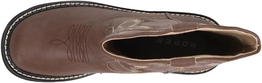 ROPER Womens Chunk Rider Embroidery Round Toe Casual Boots Ankle Low Heel 1-2" - Brown