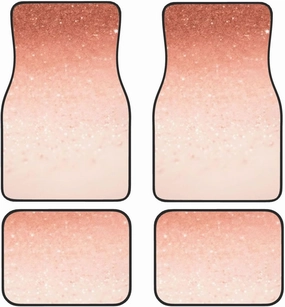 Rose Gold Faux Glitter Universal Car Floor Mats, Car Foot Mat Set of 4 Pieces, Automotive Front Rear Floor Foot Mats, Anti-Slip Neoprene Car Floor Rugs,for Suvs, Sedans, Van, Trucks