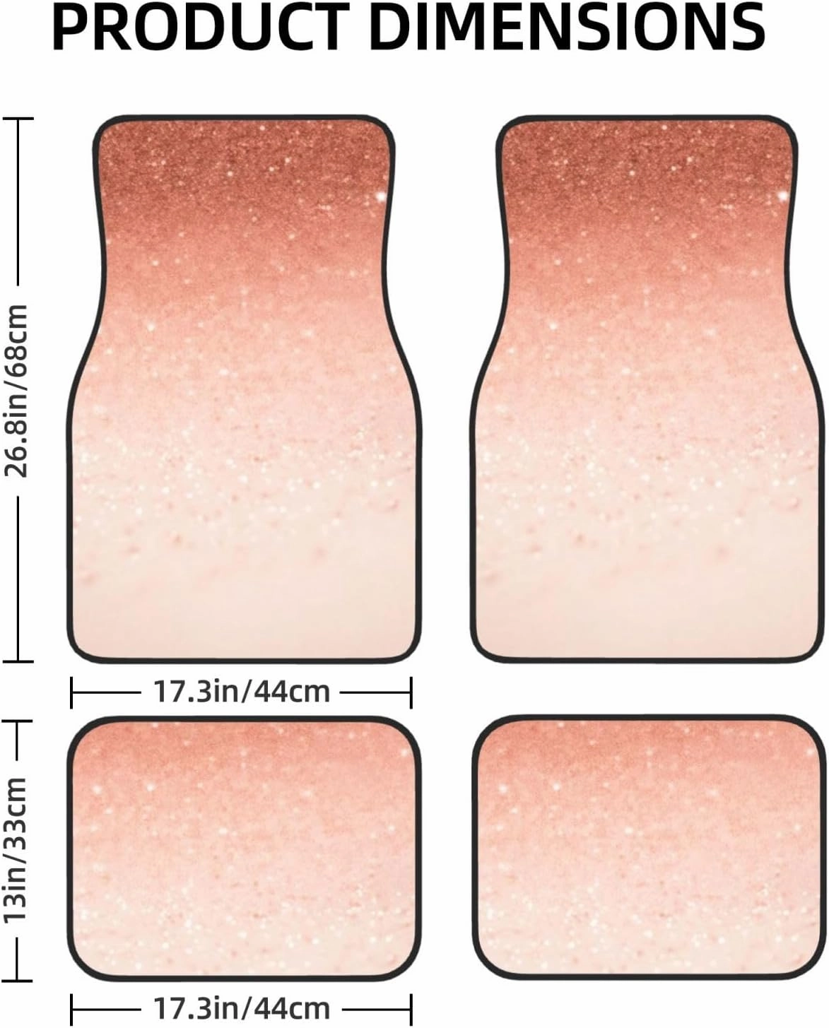 Rose Gold Faux Glitter Universal Car Floor Mats, Car Foot Mat Set of 4 Pieces, Automotive Front Rear Floor Foot Mats, Anti-Slip Neoprene Car Floor Rugs,for Suvs, Sedans, Van, Trucks