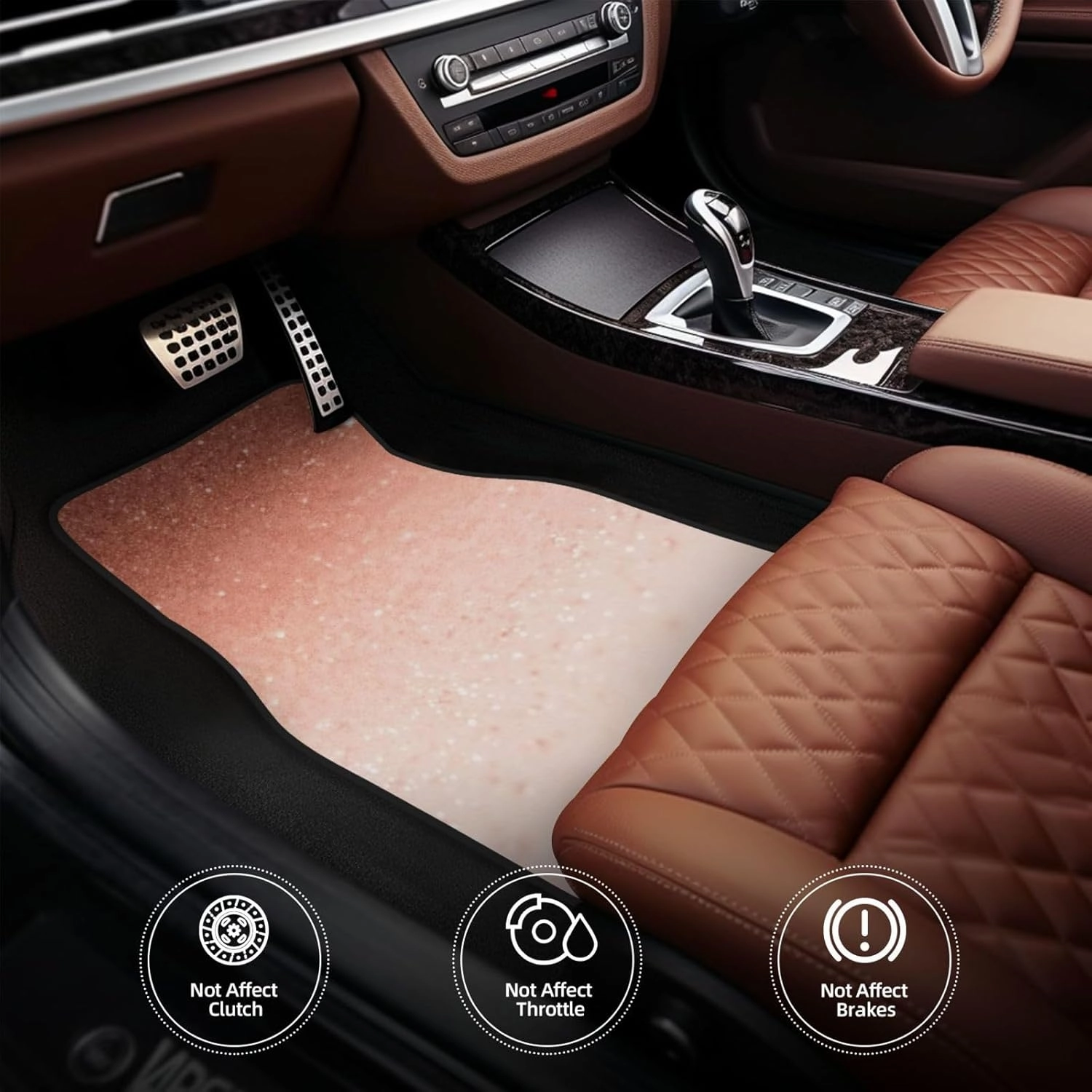 Rose Gold Faux Glitter Universal Car Floor Mats, Car Foot Mat Set of 4 Pieces, Automotive Front Rear Floor Foot Mats, Anti-Slip Neoprene Car Floor Rugs,for Suvs, Sedans, Van, Trucks
