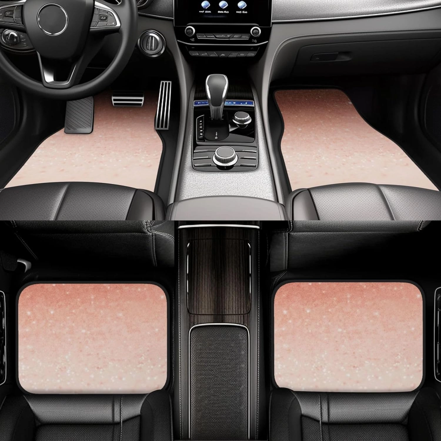 Rose Gold Faux Glitter Universal Car Floor Mats, Car Foot Mat Set of 4 Pieces, Automotive Front Rear Floor Foot Mats, Anti-Slip Neoprene Car Floor Rugs,for Suvs, Sedans, Van, Trucks