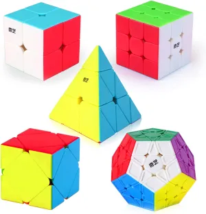 Roxenda Speed Cube Set, [5 Pack] Magic Cube Bundle of 2x2 3x3 Skew Megaminx Cube and Pyramid Cube Smoothly Stickerless Speed Cubes Collection for Kids Teens & Adults