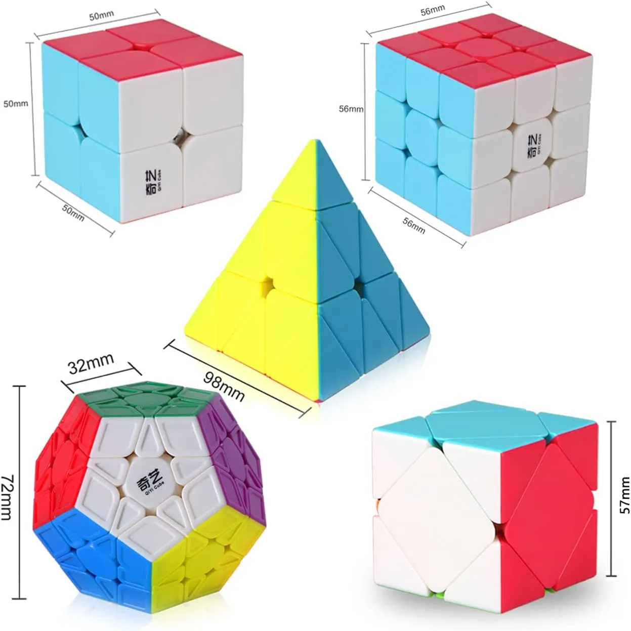 Roxenda Speed Cube Set, [5 Pack] Magic Cube Bundle of 2x2 3x3 Skew Megaminx Cube and Pyramid Cube Smoothly Stickerless Speed Cubes Collection for Kids Teens & Adults