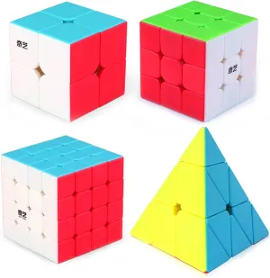 Roxenda Speed Cube Set, Speed Cube Bundle of 2x2 3x3 4x4 and Pyramid Cube Smoothly Stickerless Magic Cubes Collection for Kids Teens & Adults [4 Pack] (Stickerless)