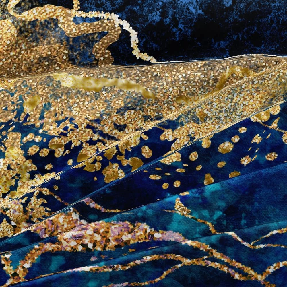 Royal Blue Marble Duvet Cover Set King Size Sequin Gold Bedding Comforter Covers with 2 Pillow Shams Breathable Durable Soft Comfy