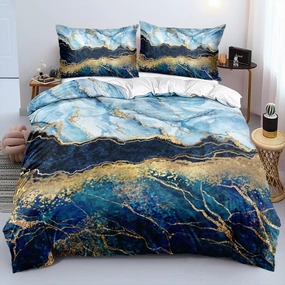Royal Blue Marble Duvet Cover Set King Size Sequin Gold Bedding Comforter Covers with 2 Pillow Shams Breathable Durable Soft Comfy