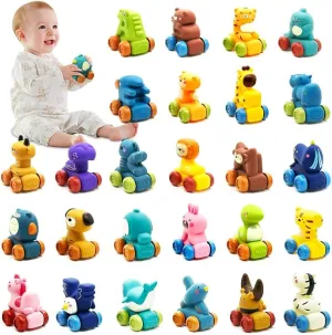 Rubber Alphabet Car Vehicles Toys for Toddlers - 26 PC Animal ABC Learning Cars with Storage Bag, Preschool Montessori Toys for Fine Motor Skills, ABC Letter Matching Game Ages 3-5