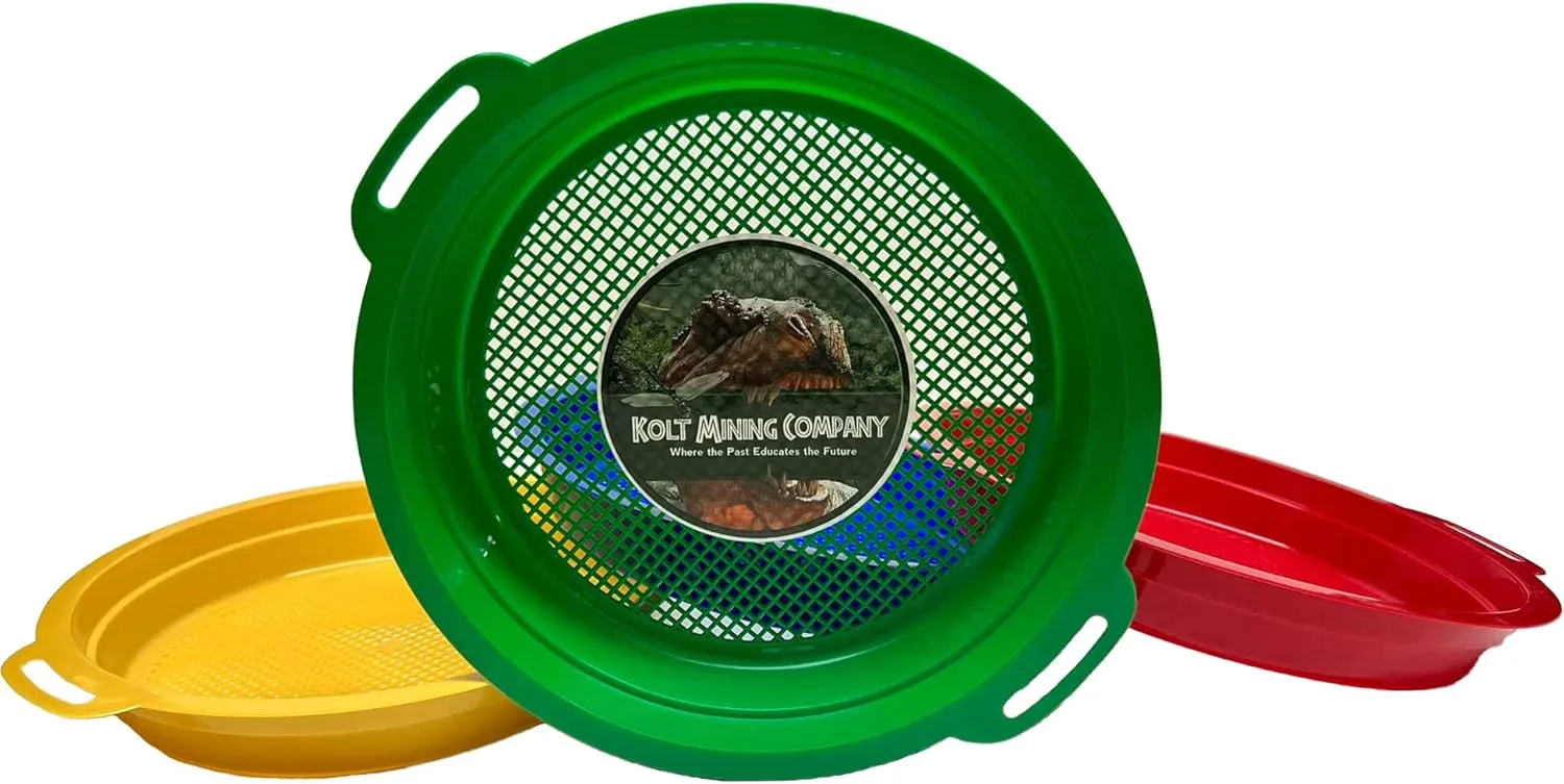 Sand Sifter Set – Teach Kids Sieve, Play, Explore and Discover Hidden Treasures – Made in The USA – Set of 4 – Blue, Green, Red and Yellow – 10.5 x 2 inches