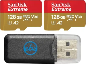 SanDisk 128GB Extreme (2 Pack) MicroSDXC Memory Card Works with GoPro Action Camera Hero 11 Black Mini and Hero11 Black (SDSQXAA-128G-GN6MN) Bundle with Everything But Stromboli MicroSD Card Reader