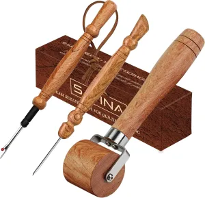 Savina Set 3 Seam Rippers - Seam Roller & Stiletto for Sewing - Handmade Hard Wood Professional Multipurpose Durable for Sewing/Quilting