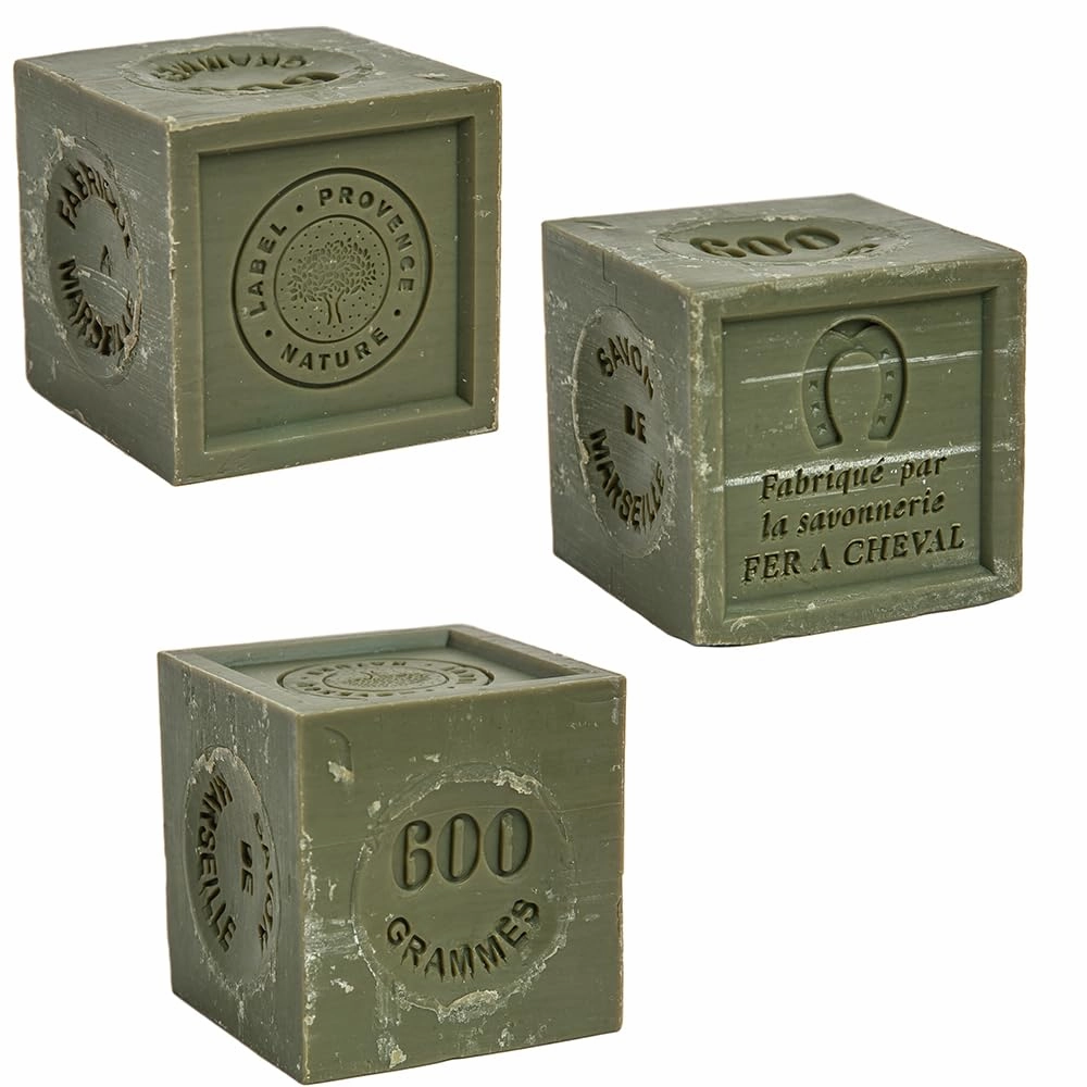 Savon De Marseille - French Soap Made with 72% Pure Organic Olive Oil - Suitable for all Skin Types - Body and Hand Wash - Moisturising and Nourishing - 21.2 oz Cube - Set of 3